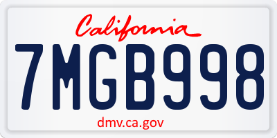 CA license plate 7MGB998