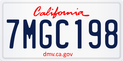 CA license plate 7MGC198