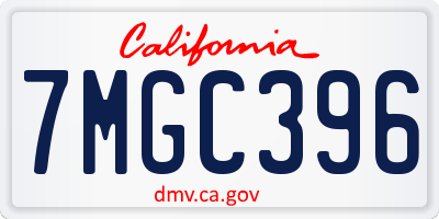 CA license plate 7MGC396