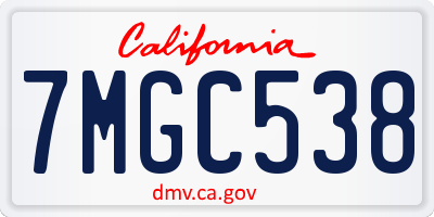 CA license plate 7MGC538