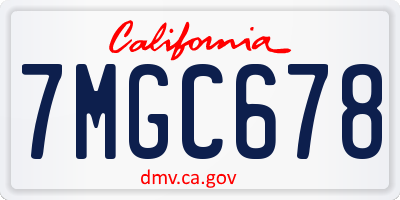 CA license plate 7MGC678