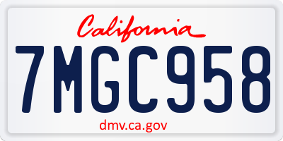 CA license plate 7MGC958