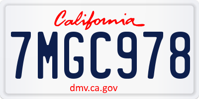 CA license plate 7MGC978