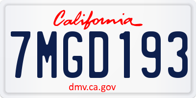 CA license plate 7MGD193