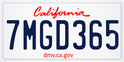 CA license plate 7MGD365