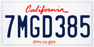 CA license plate 7MGD385