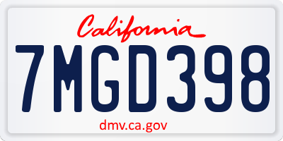 CA license plate 7MGD398