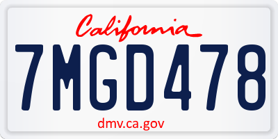 CA license plate 7MGD478