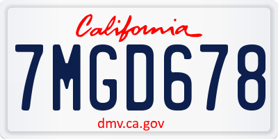 CA license plate 7MGD678