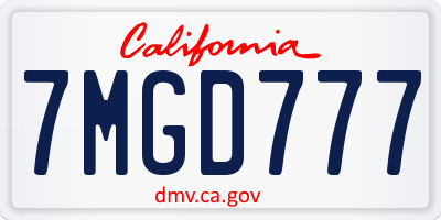 CA license plate 7MGD777