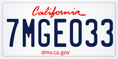 CA license plate 7MGE033