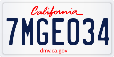 CA license plate 7MGE034