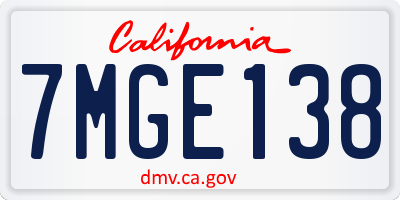 CA license plate 7MGE138