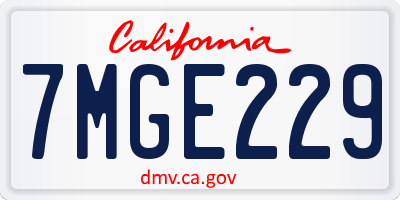 CA license plate 7MGE229