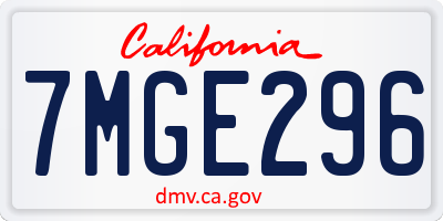 CA license plate 7MGE296