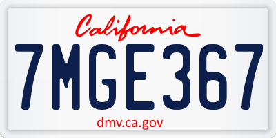 CA license plate 7MGE367