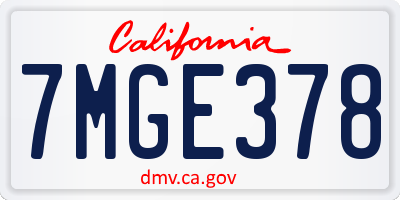 CA license plate 7MGE378