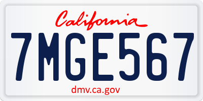 CA license plate 7MGE567