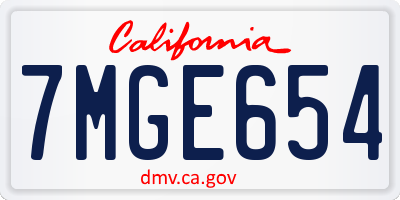 CA license plate 7MGE654