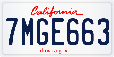 CA license plate 7MGE663