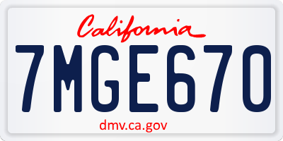 CA license plate 7MGE670