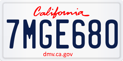 CA license plate 7MGE680