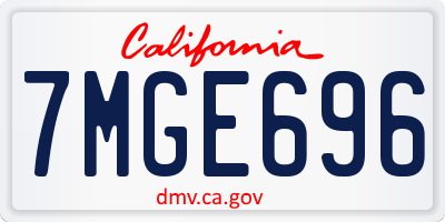 CA license plate 7MGE696