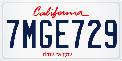 CA license plate 7MGE729