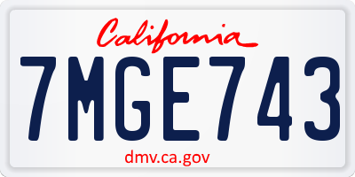 CA license plate 7MGE743