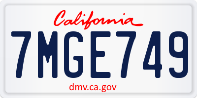 CA license plate 7MGE749