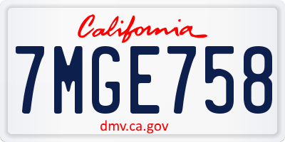 CA license plate 7MGE758