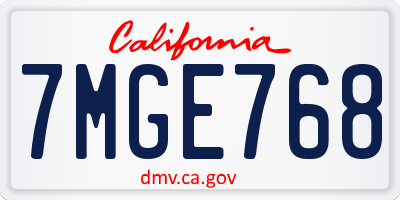 CA license plate 7MGE768