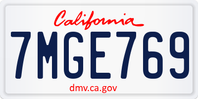 CA license plate 7MGE769