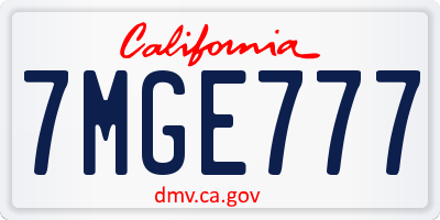 CA license plate 7MGE777