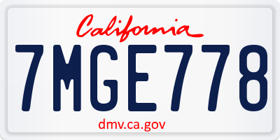 CA license plate 7MGE778