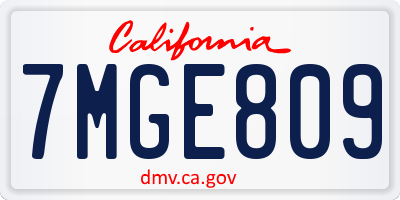 CA license plate 7MGE809