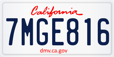 CA license plate 7MGE816