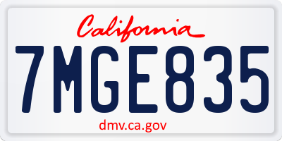 CA license plate 7MGE835