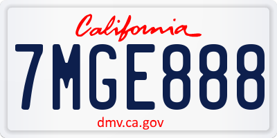 CA license plate 7MGE888