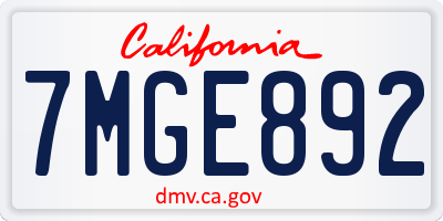 CA license plate 7MGE892