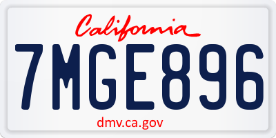 CA license plate 7MGE896