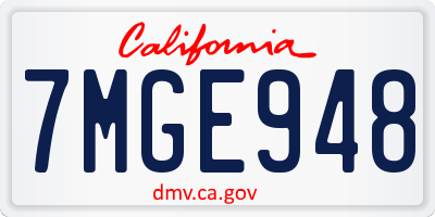 CA license plate 7MGE948