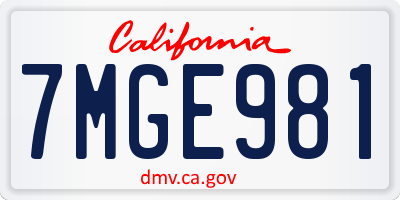 CA license plate 7MGE981