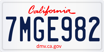 CA license plate 7MGE982