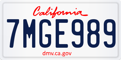 CA license plate 7MGE989