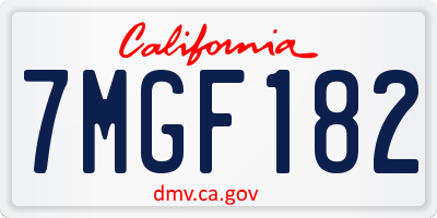 CA license plate 7MGF182