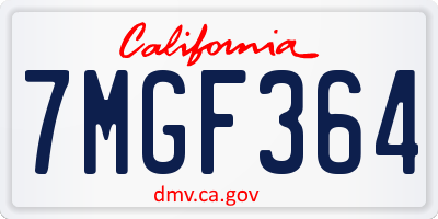 CA license plate 7MGF364