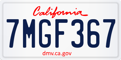 CA license plate 7MGF367