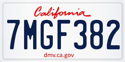 CA license plate 7MGF382