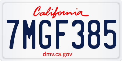 CA license plate 7MGF385